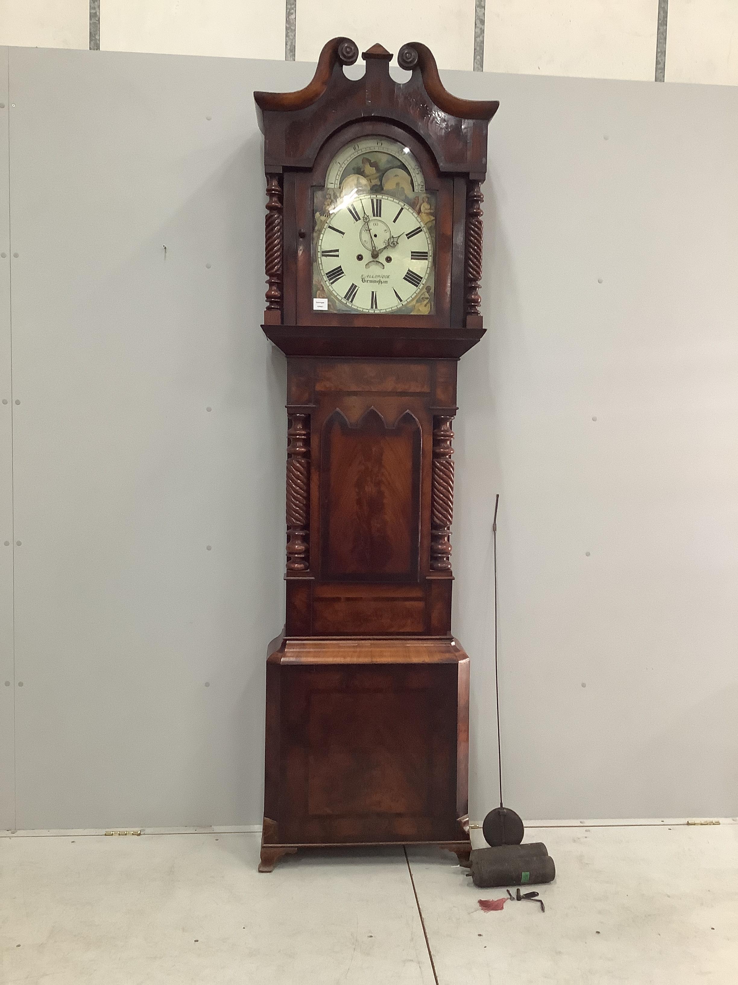A Victorian North Country eight day longcase clock, painted dial marked Alldridge, Birmingham, height 234cm
